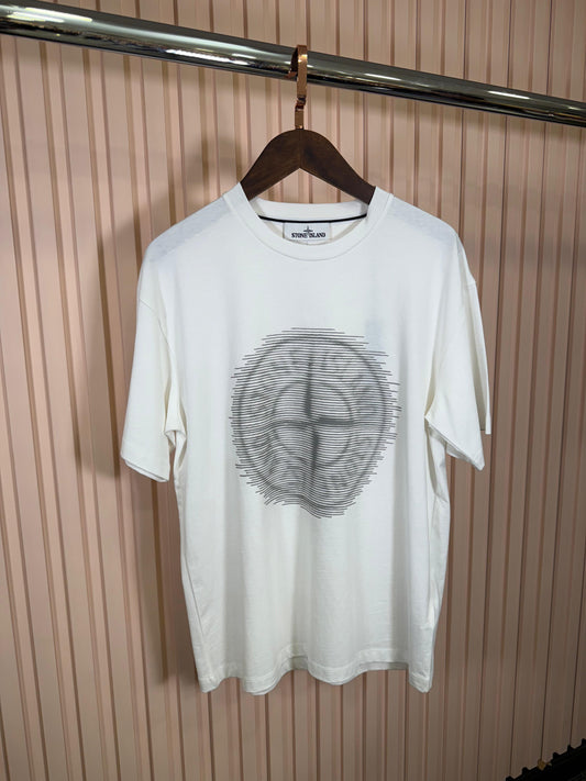 T-SHIRT STONE ISLAND CON STAMPA CENTRALE COLORE BIANCO